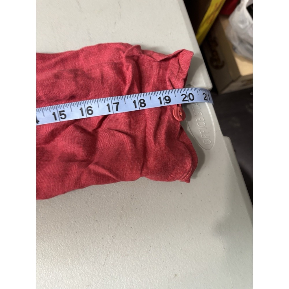 FLAX Linen 2-piece M Collared Corozo Buttons Solid Red Long Sleeve - Picture 6 of 11